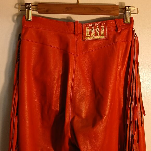 Fiorucci 1980 Vintage Red Leather Fringe Safety Jeans * Edgy Western  * Sz 28 - Picture 14 of 14